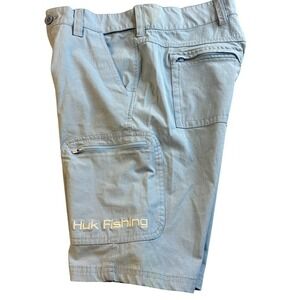 Huk Fishing Shorts Mens Small Light Blue Performance Stretch Cargo Board Shorts